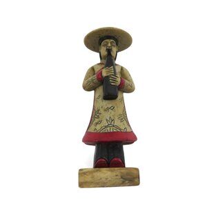 Asian MUSICIAN FIGURINE with Instrument Ethnic Home Decor Vintage 6"